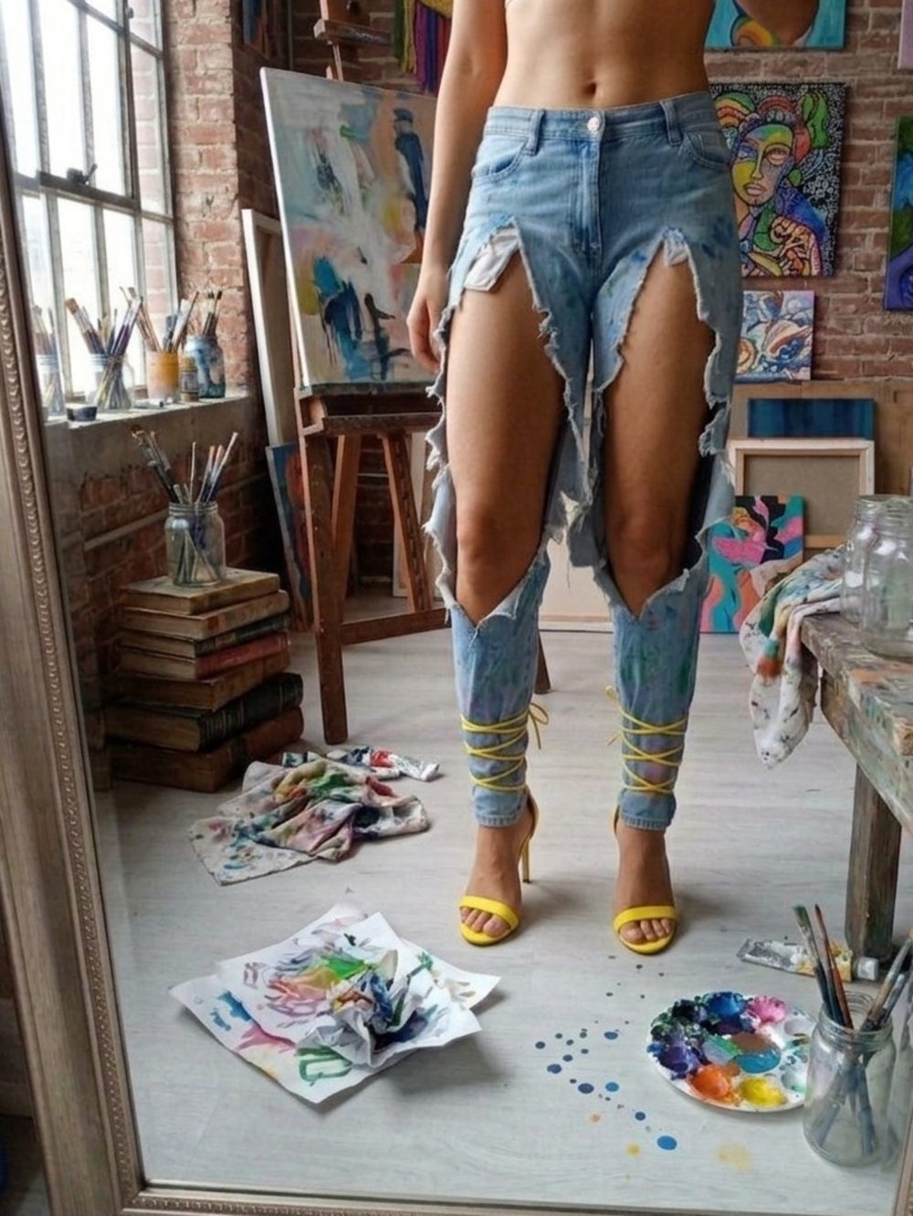Light Blue Distressed High-Slit Skinny Women’s Jeans